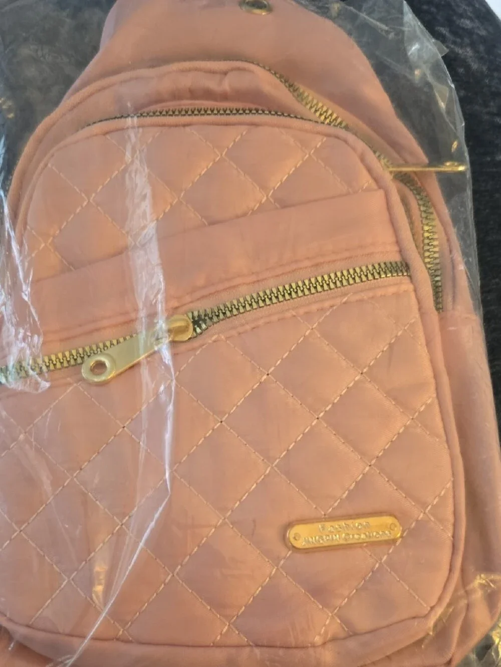 Fashion Nova Quilted Pink Crossbody Sling with Gold Hardware